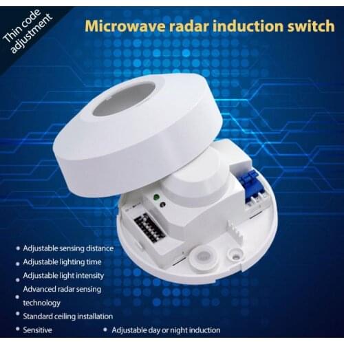 High Quality Universal AC 110V-240V Round Ceiling Mounted Microwave Radar Inductive Switch Sensor Switch Human Motion Sensor