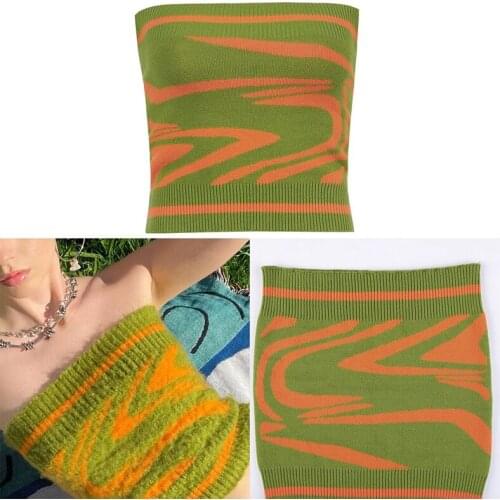 Womens Woolen Vest, Short Abstract Corrugated Neckline, Wrapped Chest, Womens Bottoming Top, Green