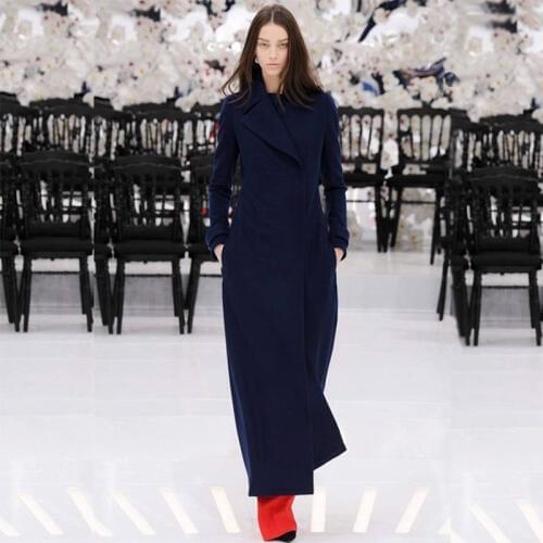 2019 Winter Woman X-Long Coats Long Sleeve Slim Cashmere Double Breasted Coat Wool Coat Women