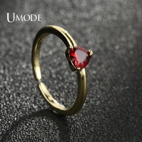 UMODE RED Heart-Shaped 5.5mm Cubic Zirconia Ring for Women Femme Adjustable Wedding Rings Gold Color Fashion Jewelry UR0622