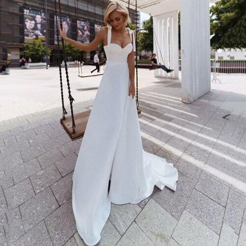 Eightree Simple Satin Wedding Dress Ties Shoulder A Line Bride Dresses Swetheart Robe de Mariage Cheap Wedding Gowns Women