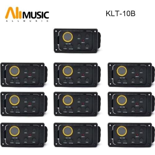 10PCS KLT-10B 4 Band EQ Equalizer Preamp Pickup with Round Screen Tuner for Travel Guitar 36 and 38 Guitar Black