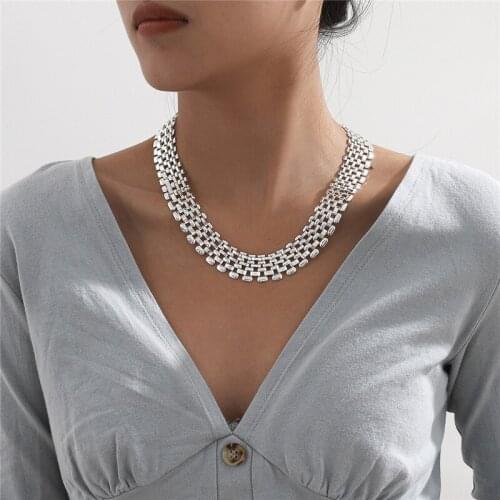 12Pcs/lot Fashion Exaggerated Hollow chain Necklace Female Punk Hip Hop Style Silver Wide Chain Necklace