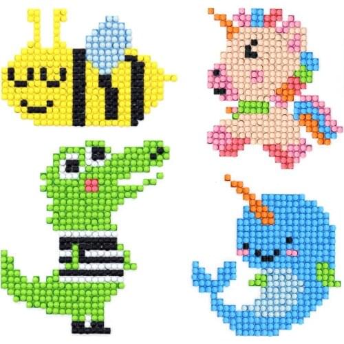 4Pcs Animal Diamond Art Painting Kits Stickers Diamond Embroidery Cross Stitch Cup Phone Book Decor DIY Craft For Children