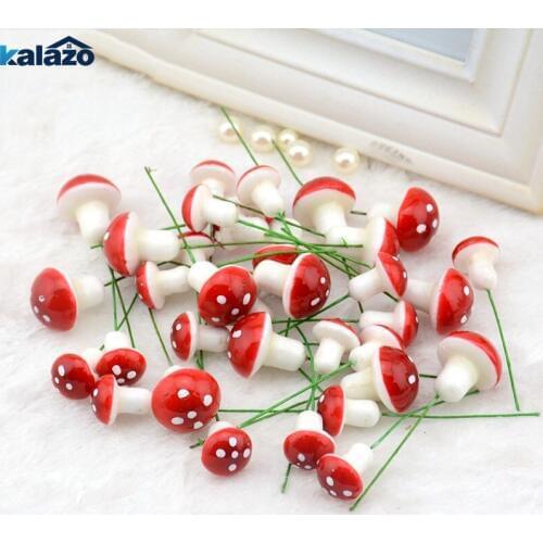 50pcs Red Mini Foam Mushroom Artificial Plant DIY Wreath Gift Scrapbooking Craft Fungus flowers