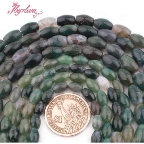 6x8,8x12mm Smooth Olivary Green Moss Agates Natural Stone LooseBeads For DIY Necklace Bracelats Jewelry Making 15"