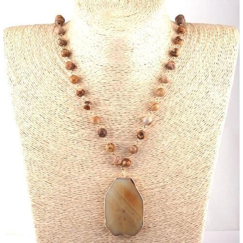 Free Shipping Fashion Bohemian Tribal Jewelry Semi Precious Stones Rosary Chain Stone Pendant Necklace Women Ethnic Necklace