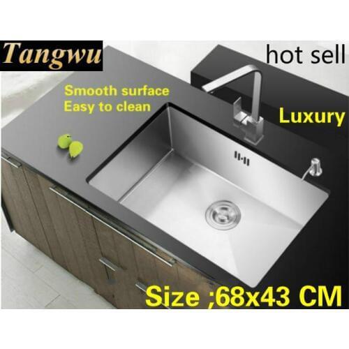 Free shipping Apartment luxury kitchen sink durable 304 stainless steel 1.2 mm hand made single slot hot sell 68x43 CM