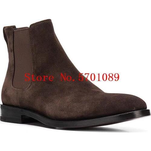 Chelsea Boots Man Genuine Leather Slip On London Chelsea Boots Suede Leather Kanye West Fashion Western Style Shoes