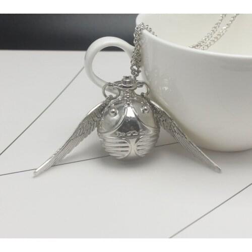 Snitch Ball Shaped Potter Quartz Pocket Watch Fashion Sweater Angel Wings Necklace Chain Gifts for kids Anime Accessories