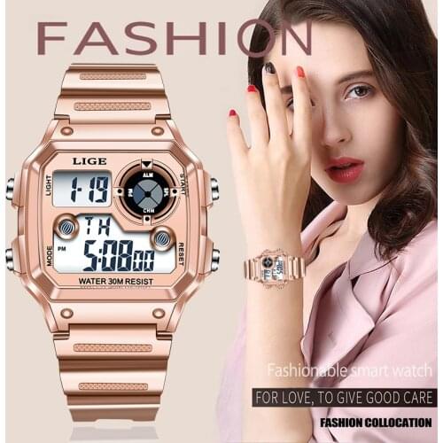 2021 LIGE New Fashion Electronic Watch For Women Sport Waterproof Date Alarm Clock Female Watches Top Brand Luxury Chronograph