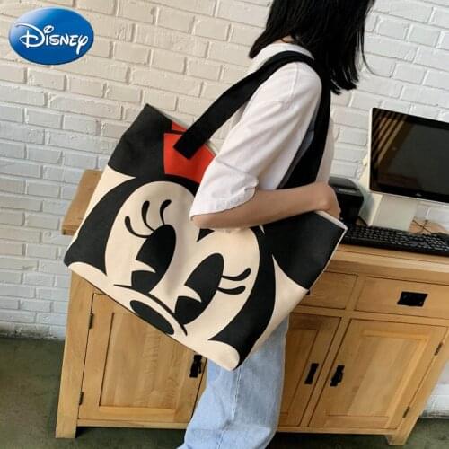 Disney Mickey Mouse Donald Duck Canvas Tote Bag Minnie Ins Cute Girl Large Capacity Computer Shoulder Bag