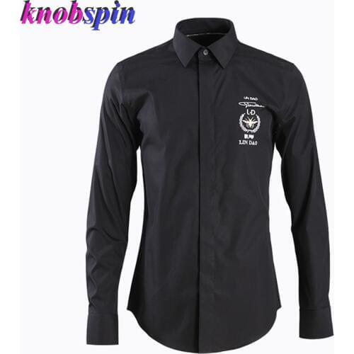 Exquisite Gold Bee Embroidery Mens Long sleeve Shirt Top Brand quality 80% Cotton Chemise homme Plus size 4XL Slim Shirts men