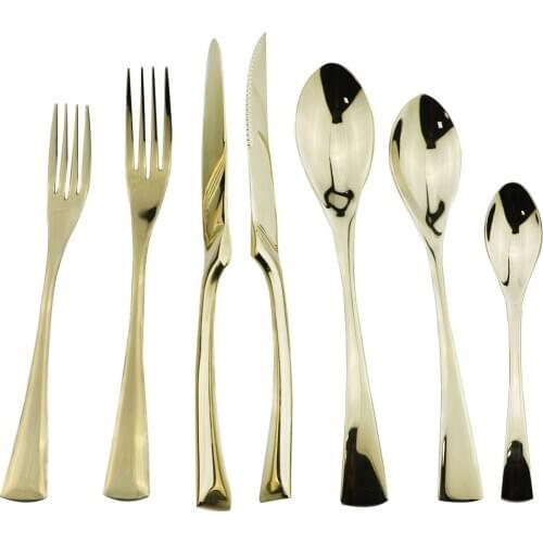 JANKNG 1 Piece Champagne 18/10 Stainless Steel Dinnerware Mirror Cutlery Set Kitchen Tableware Knife Fork Spoon Dinnerware Set