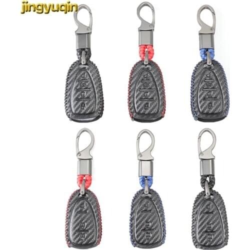 Jingyuqin Leather Carbon Remote Car Key Case Cover For Chevrolet Cruze Spark Sonic Camaro Volt Bolt Trax Malibu Car Accessories