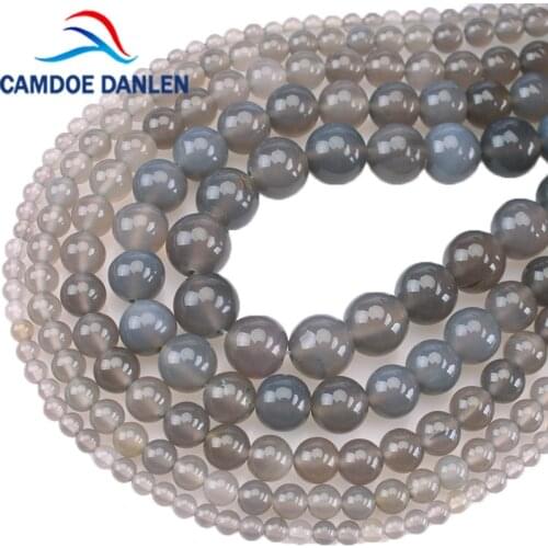 CAMDOE DANLEN Natural Gem Stone Gray Agates Round Loose Beads 4/6/8/10/12/14MM Onyx Beads Diy For Jewelry Making Accessories