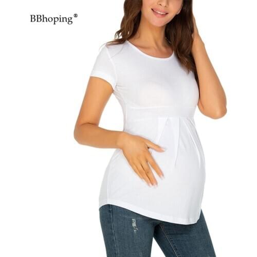 Hot Sale Pregnancy Tops Tees Embarazadas Summer Short Sleeve White Solid Color Round Neck Pink Casual Maternity Clothes T Shirts