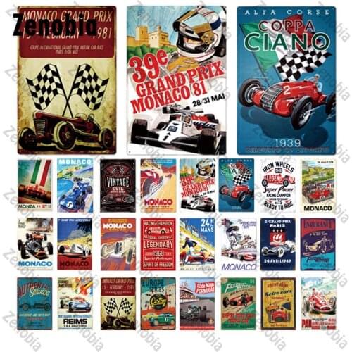 Monaco Metal Sign Vintage Plaque Racing Car Coppa Ciano Tin Sign Wall Decoration for Bar Pub Metal Crafts Retro Poster Custom