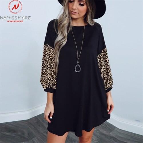 Fashion Women Spring Autumn A-Line Dress for Streetwear Patchwork Design O-Neck Wrist Sleeve Leopard Print Slim Mini Dress