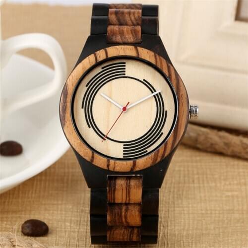 Volution Round Dial Full Wood Men Watch Quartz Wooden Band Wristwatch Casual Fashion Mens Watches Folding Clasp Wood Timepiece