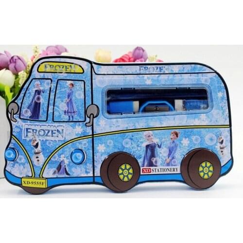 6-piece Disney Frozen Stationery Box Set Cartoon Car Model Large-capacity Tinplate Pencil Box School Supplies Gift