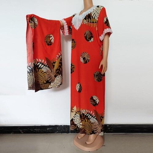 New Elegant African Dresses With Headscarf 2021 American Apparel Applique Dashiki Exquisite Print Long Robe Islamic