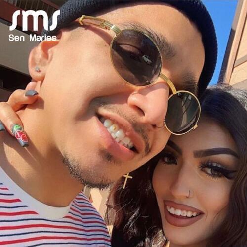 Fashion Oval Sunglasses Women 2019 Vintage Small Round Metal Frame Sun Glasses Yellow Pink Lens Men Steampunk Eyeglasses Shades