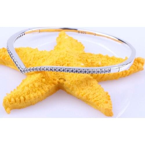 Bewill Authentic 100% 925 Sterling Silver New Wish Shining V-shaped Diamond Inlaid Bracelet Luxury Jewelry