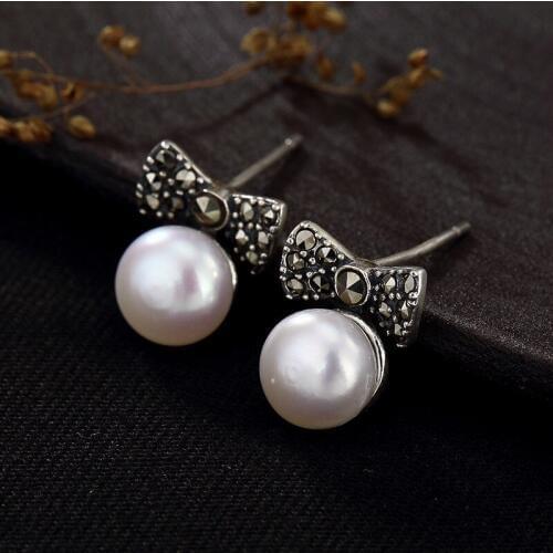 2018 Sale Promotion Brinco Pure Bowknot Pearl Thai Female Style Restoring Ancient Ways Joker Contracted High-end Earrings