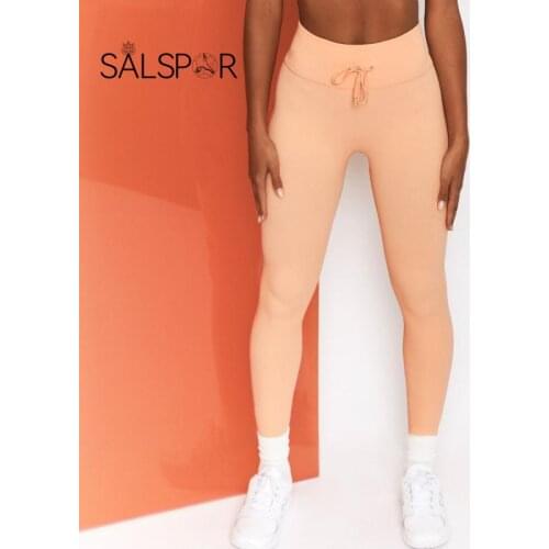 SALSPOR Seamless Knitted Leggings Women High Waist Leggings Striped Solid Color Yoga Pants Sports Running Fitness Leggins Bow