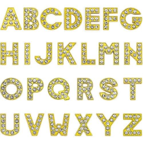 10 piece Internal Dia 8mm slide Charm gold color rhinestone English letters DIY Accessories fit 8mm wide belt pet collar