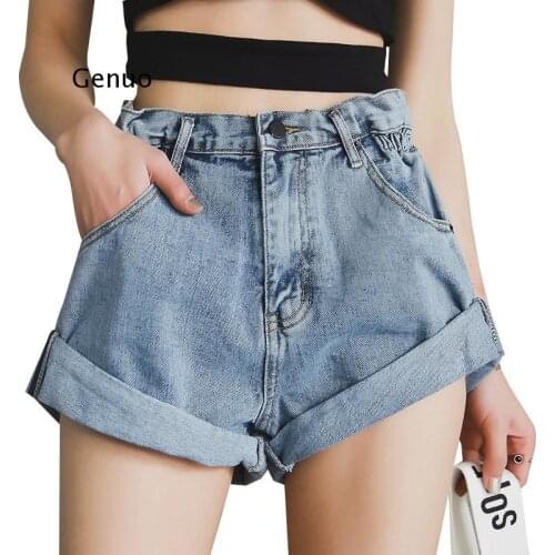 Denim Shorts Womens White Women Short Jeans Khaki Wide Leg Elastic Waist Vintage High Waist Shorts Women Summer