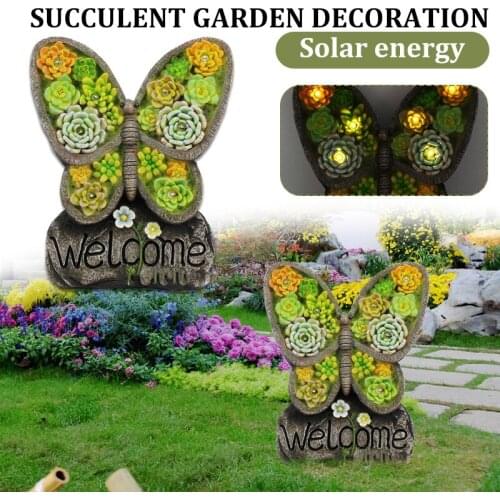 Resin Solar Candle Ormament with Flameless LED Handmade Craft Butterfly Shaped Durable for Garden Decor Indoor Outdoor TN88