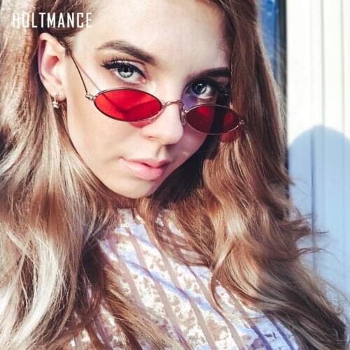 Small Oval Sunglasses Women Vintage Sun Glasses Brand Designer Shades Luxury Lady Metal Eyewear Fashion Lunette Red Gold
