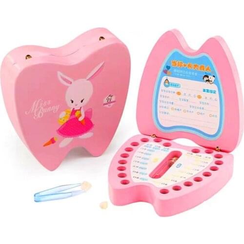 Dental Souvenir Box Childrens Tooth Change Collection Box Wood Preservation Container Lovely Boy And Girl Newborn Gift