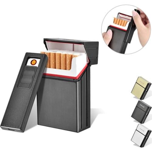 Outdoor Windproof Ciagrette Holder Box with Removable USB Electronic Lighter Flameless Tobacco EDC Cigarette Case Lighter Tools