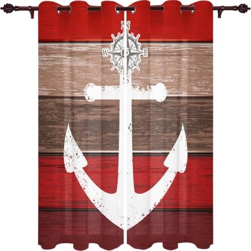 Vintage Wood Grain Gradient Anchor Window Curtains Kitchen Bedroom Drapes Home Decor Luxury Curtains for Living Room