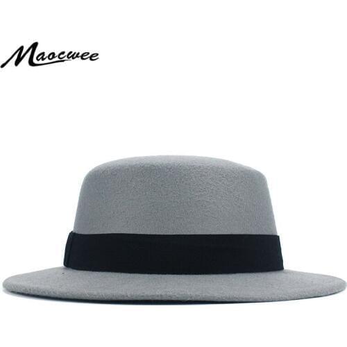 Girl Flat Top Hats Solid Black Red Casual Vintage Wide Brim Fedora Felt Bowler Fedora Hat Floppy Cloche Men gangster Hat Chapeu