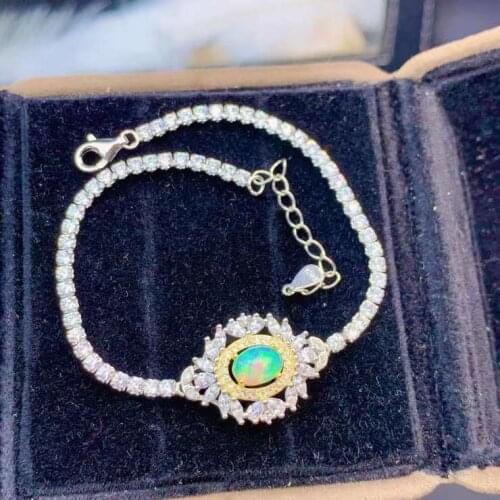 Fashion grace Sun flower S925 silver natural Multicolor opal bracelet natural gemstone bracelet women party gift fine jewelry