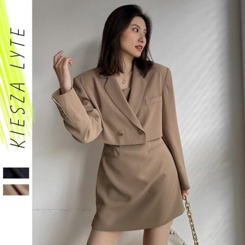 Women 2 Piece Set Mini Dress and Notched Top 2021 New Fashion Khaki Chic Two Piece Sets Bodycon Suit Outfits