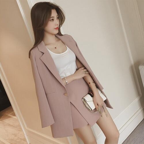 Set womens fashion striped small suit female shorts skirt two-piece temperament casual fashion tide spring and autumn new suit