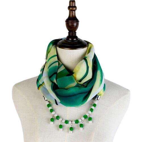 Pendant chiffon scarf mujer summer jewelry pendant shawls neckwear necklace shawl echarpe fashion summer beads scarf hijab