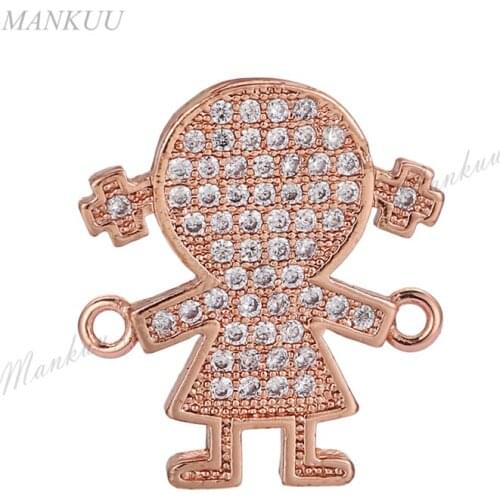 1PCS New arrival Zircon Micro Girl Shape Connectors with Double Bails Electroplating Copper Necklace Bracelet Charm For 2020