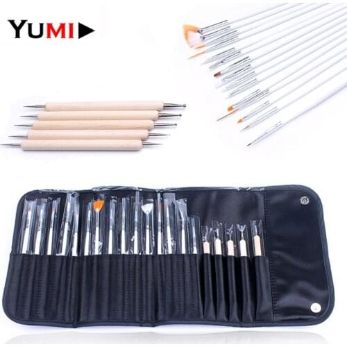 20pcs/kit UV Gel 5pcs Point Drill Painting Pen Dotting Pen 15pcs Nail Art Brushes Set For Salon Manicure DIY Nail Tools With Bag