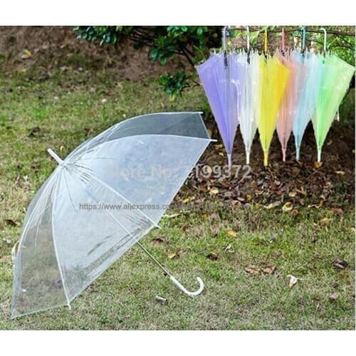 20PCS Transparent Umbrellas Clear PVC Umbrellas Long Handle Rainproof Umbrella Free Shipping
