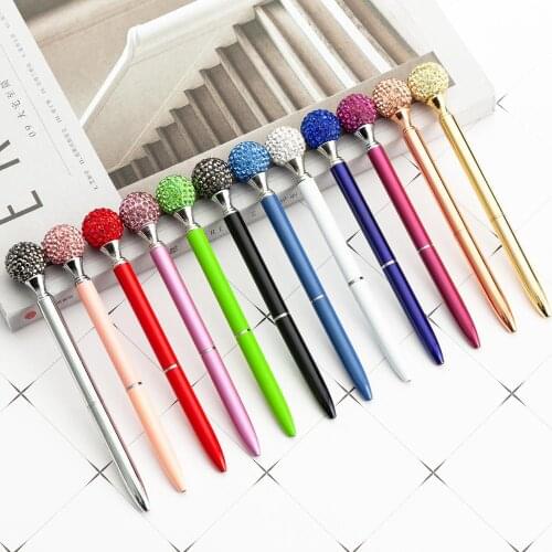 24 pcs/lot Big Diamond Ball Metal Ballpoint pen Cute Rotary Ball pens Business pen office School writing supplies