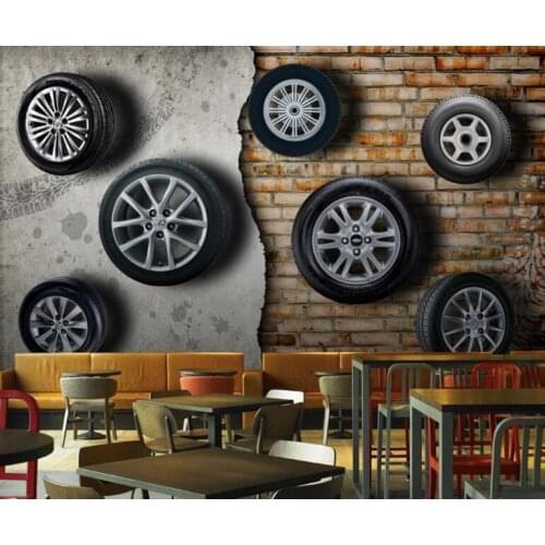 3D stereo retro nostalgic car tire brick wall Custom wallpaper 3D hotel restaurant mural decor 3d wallpaper