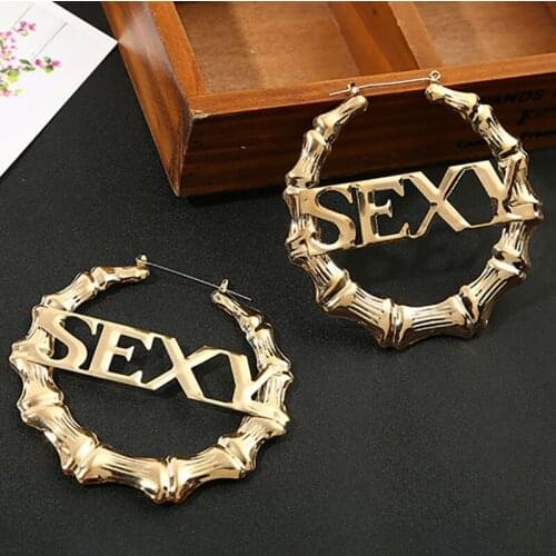 3UMeter Large Hoop Earrings Rings Custom Bamboo Letters Earring Ring Set Gold Hoop Earrings for Women