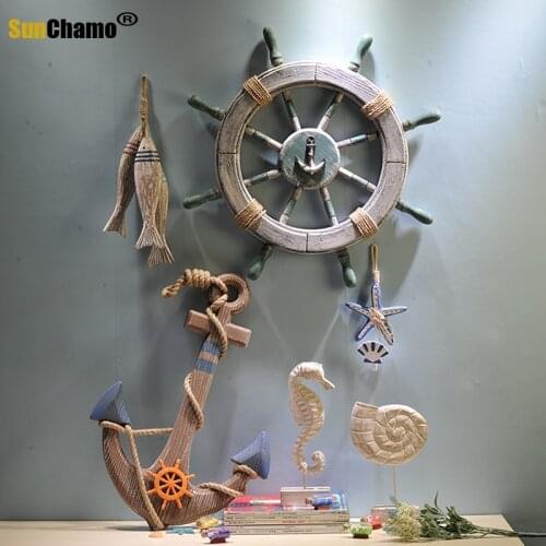 60cm Boat Anchor Mediterranean Wooden Anchor Hanging Ornaments Wooden Decorative Anchor Marine Style Home Decoration Resin