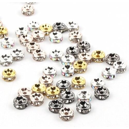 4/6/8/10mm Round Crystal Rhinestone Spacer Beads 50pcs Metal Beads For Jewelry Making DIY Charm Necklace Bracelet Accessories